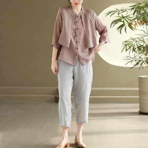 Quần baggy linen lửng lưng thun hai túi sau kiểu lệch - NU10299