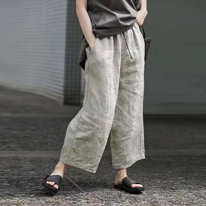Quần baggy linen lưng thun dây rút ống suông - NU9977