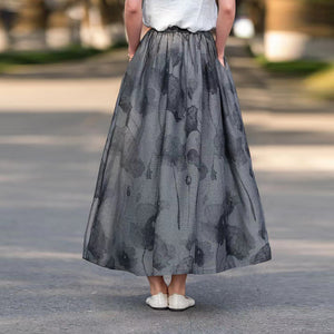 Chân váy linen lưng thun in hoa màu nước - NU9899