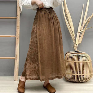 Chân váy linen lưng thun in hoa lá hai bên - NU10227