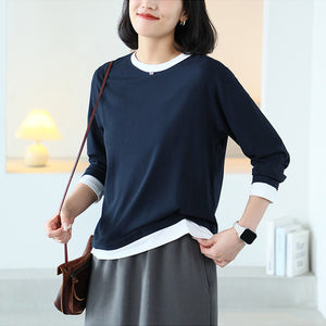 Áo T-shirt dài tay cổ tròn kiểu hai lớp - A175