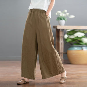 Quần baggy linen lưng thun ống rộng retro - NU10209