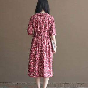 Đầm liền linen ngắn tay cổ pipi in hoa lá liti - NU10018