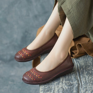 Giày da morigirl retro đế bằng đan caro - OD2250