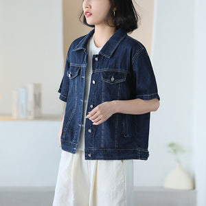 Áo sơ mi denim ngắn tay cổ đức - NU10328