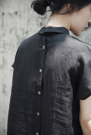 Áo sơ mi linen sát nách vạt mulet khuy cài sau cổ pipi - NU9809