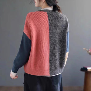 Áo khoác len cardigan dài tay cổ V những mảng màu - NU9224