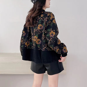 Áo khoác denim dài tay in hoa lá khuy bấm - NU9301