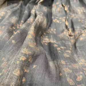 Chân váy linen lưng thun retro in hoa lá - NU9875