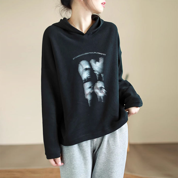 Áo hoodies dài tay in chữ trừu tượng - NU9164