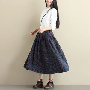 Chân váy chữ A retro lưng thun xếp ly in hoa liti - NU9880