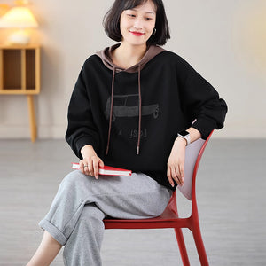 Áo hoodies dài tay in hình ô tô mũ lệch màu - NU9135