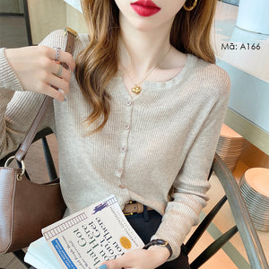 Áo khoác len tăm cardigan dài tay cổ tròn xẻ V - A164