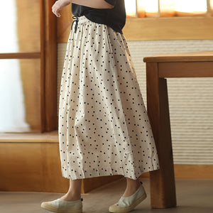 Chân váy linen chấm bi lưng thun dây rút - V075