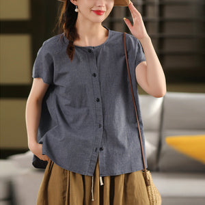 Áo sơ mi linen sát nách cổ tròn kiểu caro - A949