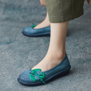 Giày da morigirl retro đế bằng đính nơ hoa - OD2262