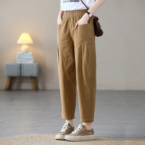 Quần baggy linen lưng thun hai túi vuông xếp ly - NU8777