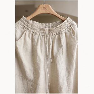 Quần baggy linen lửng lưng thun dây rút hai túi chéo - NU9008