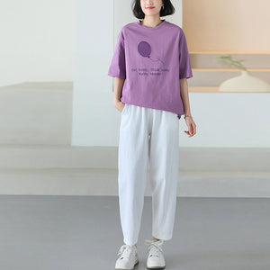 Áo T-shirt ngắn tay cổ tròn form dài in quả bóng - NU10035