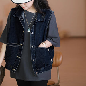 Áo khoác gile denim sát nách cổ đức hai túi - NU9203