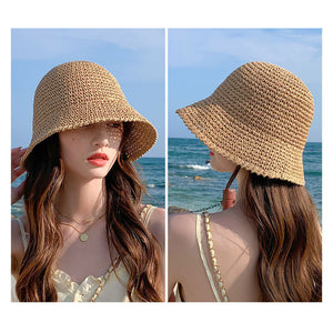 Mũ cói móc tay retro vành rộng đơn sắc - M013