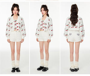 Áo khoác len croptop dài tay thêu quả cherry - NU9462