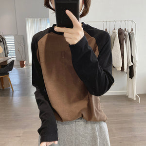Áo T-shirt dài tay phối lệch màu cổ tròn - NU9582