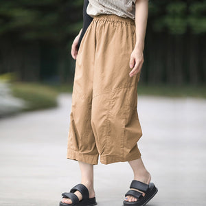 Quần baggy lửng lưng thun ống rộng xếp ly hai túi sau chéo - NU9870