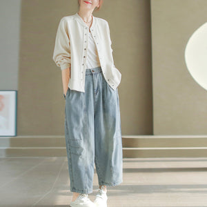 Quần baggy denim lưng thun khuy cài hai túi chéo - Q173