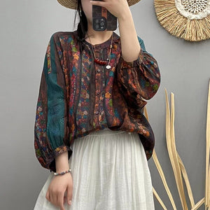 Áo sơ mi linen dài tay cổ đức hoa văn retro - NU10104