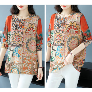 Áo len dài tay cổ tròn in hoa văn retro - A457