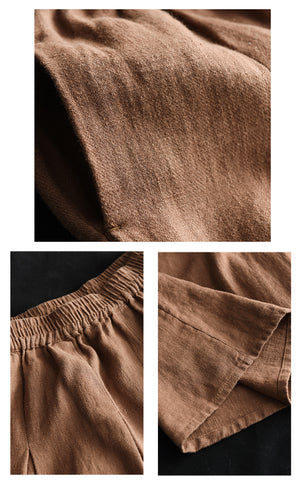 Chân váy linen lưng thun hai túi chéo đơn sắc - V069