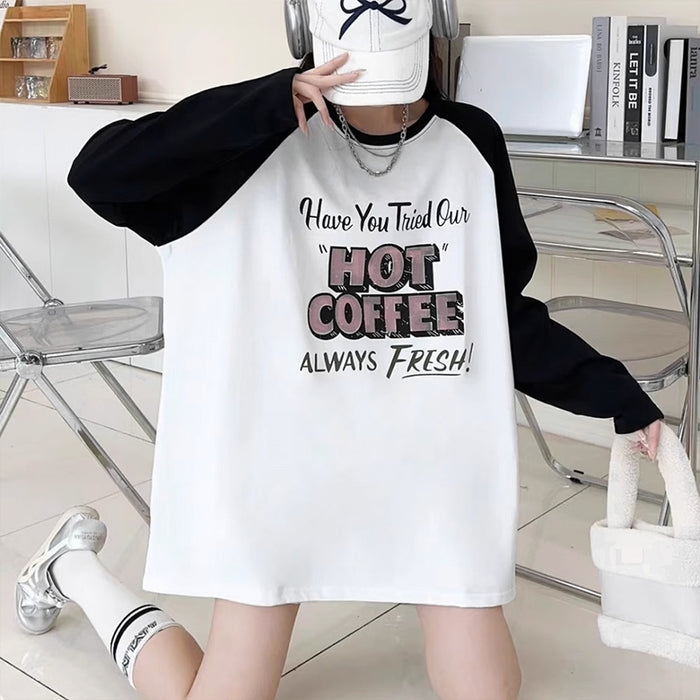 Áo T-shirt dài tay cổ tròn hot caffee - A087