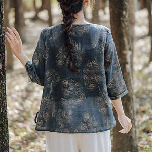 Áo sơ mi linen tay lửng cổ V vạt lệch thắt dây - NU9933
