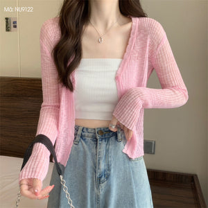 Áo khoác cardigan len dệt kim dài tay cổ V vạt lượn sóng - NU9120