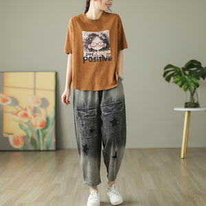 Áo T-shirt ngắn tay cổ tròn in cô gái tóc xù - NU10066