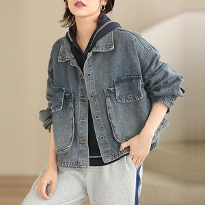 Áo khoác denim dài tay cổ đức hai túi lớn nắp nhỏ - NU9163