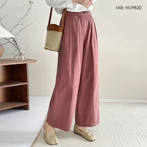 Quần baggy linen lưng thun ống rộng đính khuy - NU9818