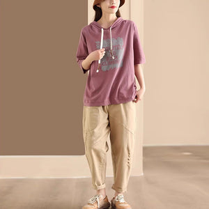 Áo hoodies ngắn tay in chữ trước ngực - NU10006