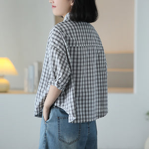 Áo sơ mi ngắn tay cổ đức kẻ caro hai túi vuông - NU10435