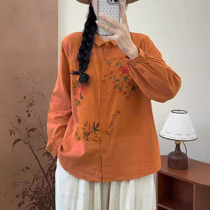 Áo sơ mi dài tay cổ đức in chú mèo trong vườn - A270