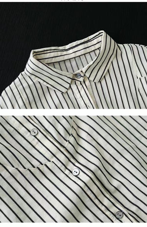 Áo sơ mi linen dài tay cổ đức kẻ sọc - NU10050