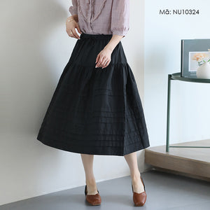 Chân váy linen lưng thun dây rút kiểu xếp tầng - NU10322
