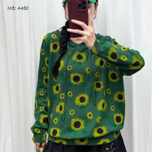 Áo hoodies len dài tay in hoa hướng dương - A448