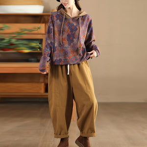 Áo hoodies dệt kim dài tay in hoa retro - A516