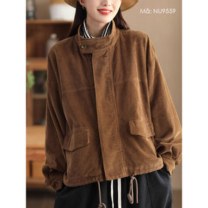 Áo khoác nhung retro dài tay cổ đứng dây rút - NU9557