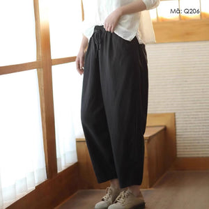 Quần baggy linen lưng thun dây rút ống côn - Q204