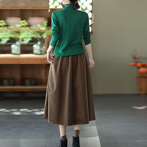 Chân váy lưng thun hai túi chéo một màu - V058