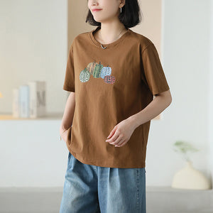 Áo T-shirt ngắn tay cổ tròn in bí ngô - NU10224