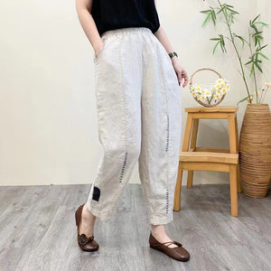 Quần baggy linen lưng thun kiểu chỉ nổi chắp vá - NU8985